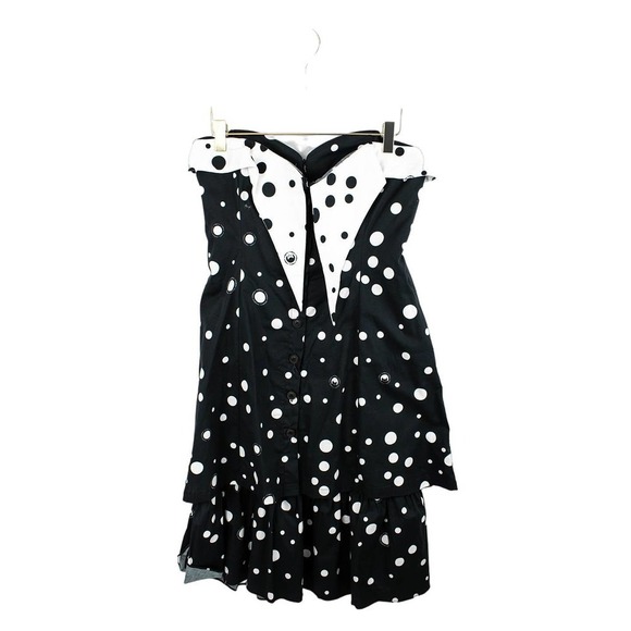 Miaou Womens Black Cat Print‎ Midi Dress Size Small Polka Dot Strapless Retro - Picture 2 of 7